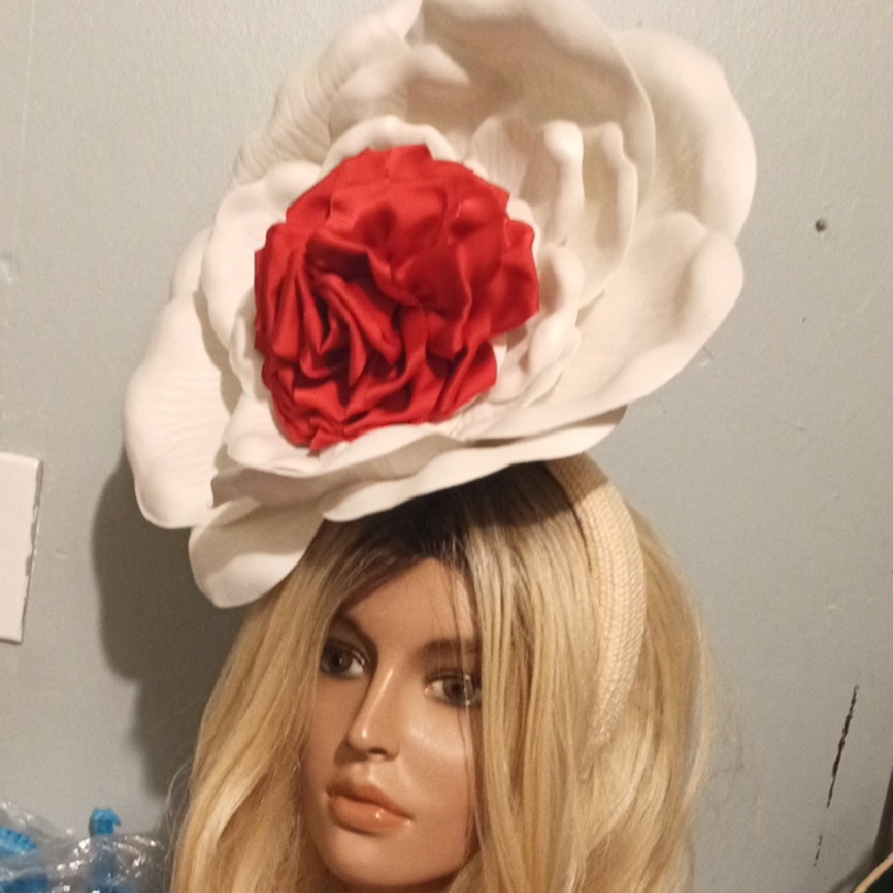 Elegant White and Red Floral Headband